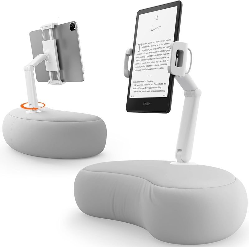 SAIJI Kindle Pillow Stand, iPad Stand Compatible with 4.7”-15.6” Kindle, Phone, iPad, 360° Adjustable Lap Beanbag Tablet Holder for Bed with Flexible Dual Axis Arm and Microbead Cushion (Gray) - Image 1